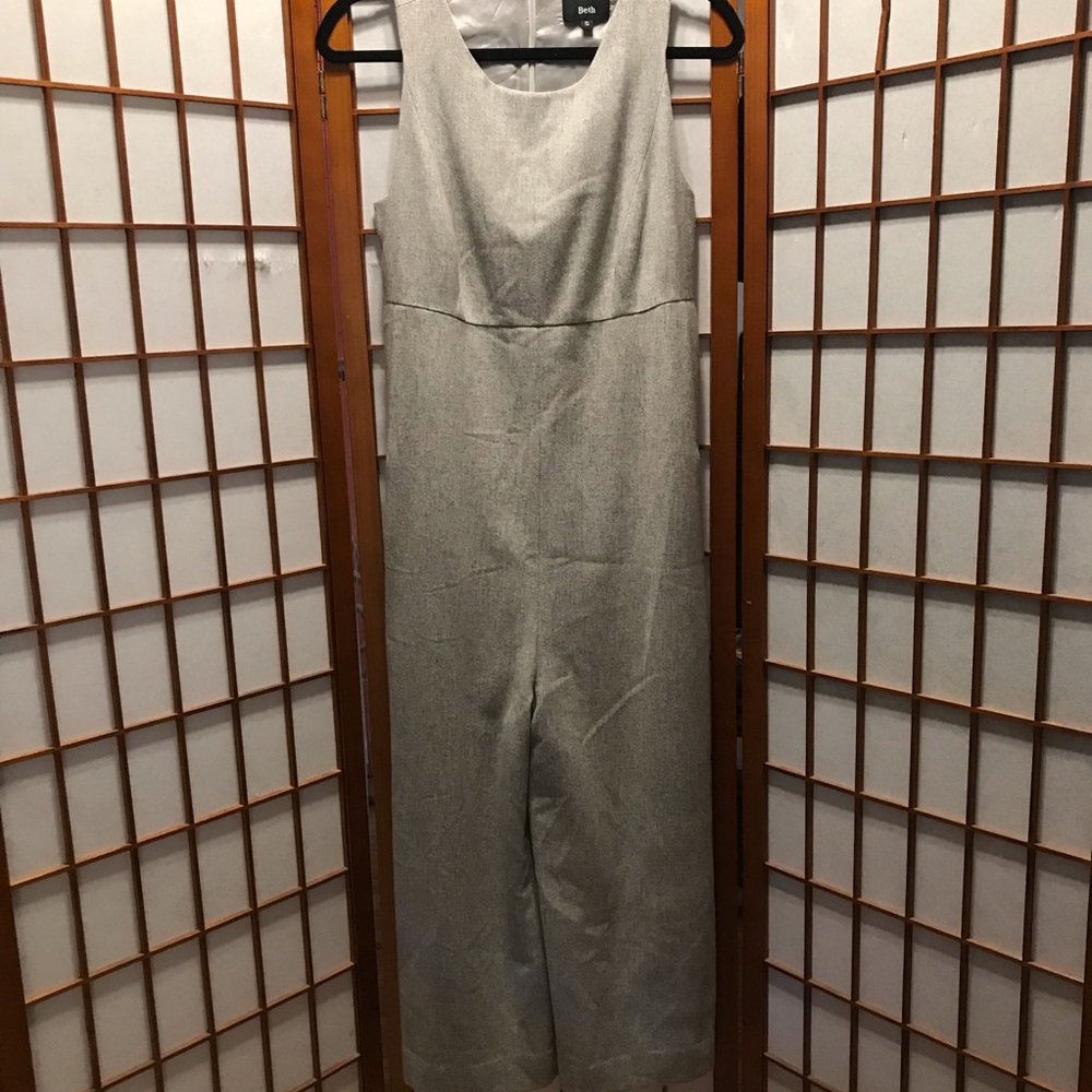 Beth Light Gray Fully Lined Wool Sleeveless Wide-leg Jumpsuit with Pockets S